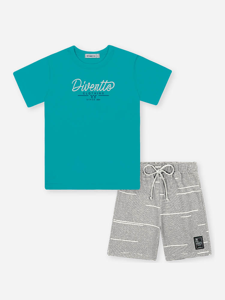 Conjunto Infantil Camiseta e Bermuda de Moletom Riscado Clorophila