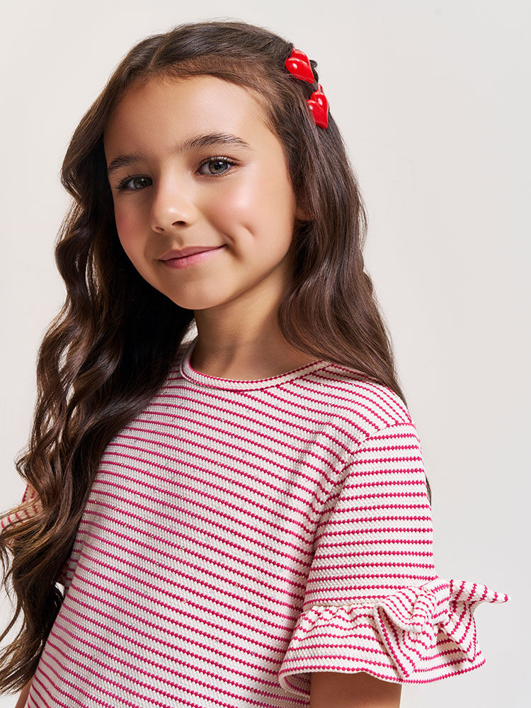 Vestido Infantil Listrado em Malha Fio Tinto – Vestido Menina Verão Rosa com Strass ROSA CRUSH