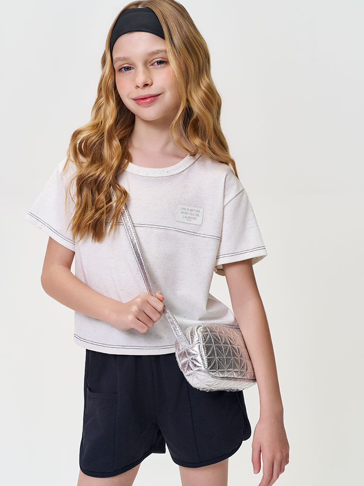 Conjunto Infantil Menina Blusa Boxy e Short com Linho Preto