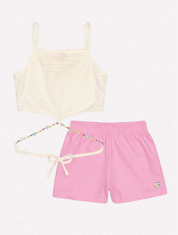 CONJ BLUSA E SHORTS NATURAL/RS BARBIE