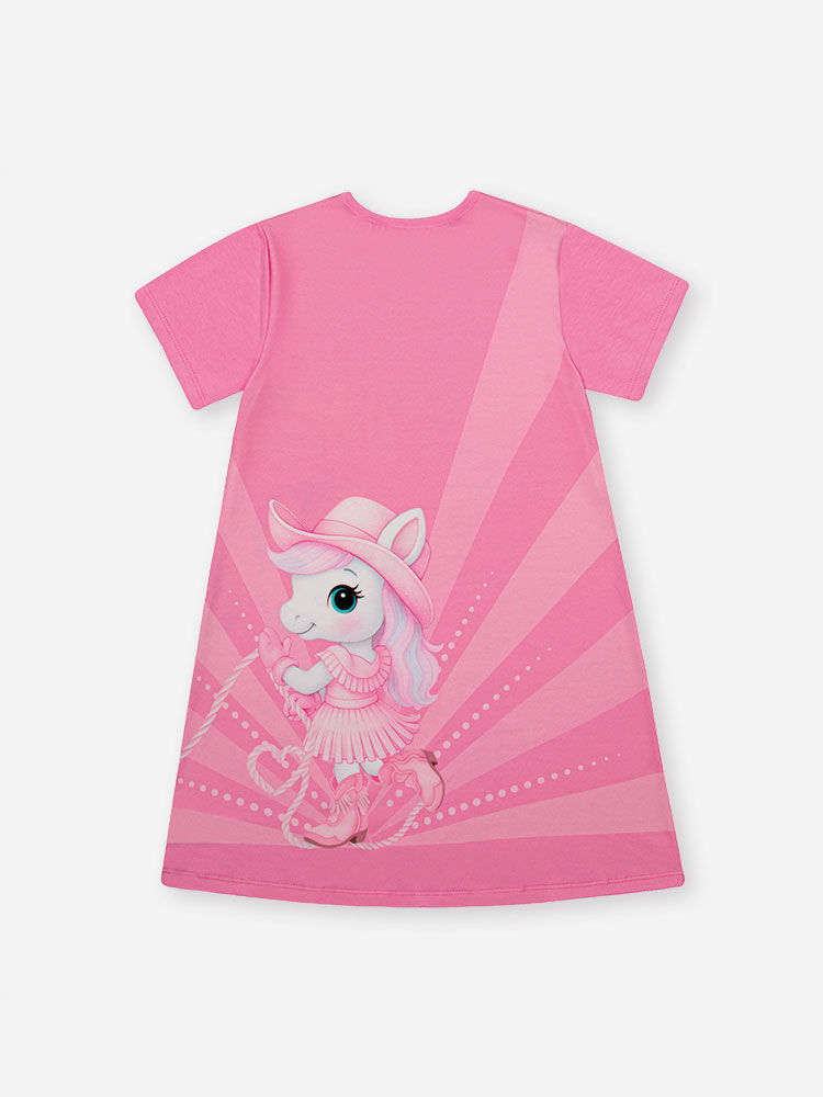 Vestido Princesa Cinti e Unicórnio Brilhinho – Vestido Menina Verão com Strass ROSA CONFETE