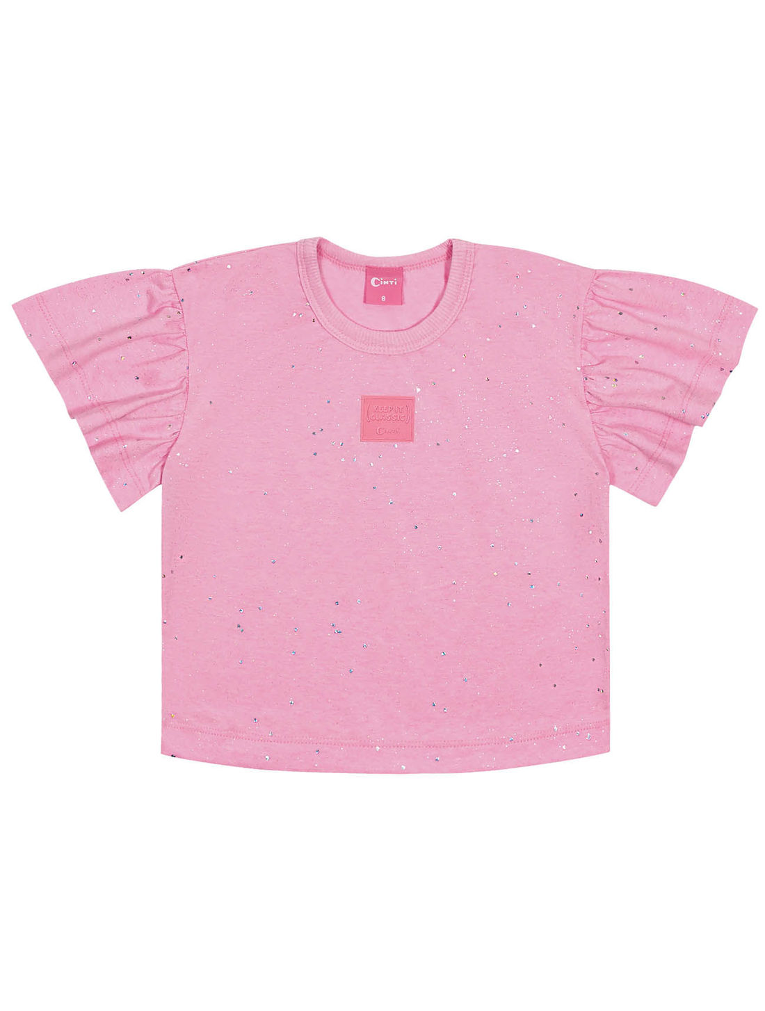 Conjunto Infantil Menina Blusa Boxy E Short Glitter Rosa Cinti