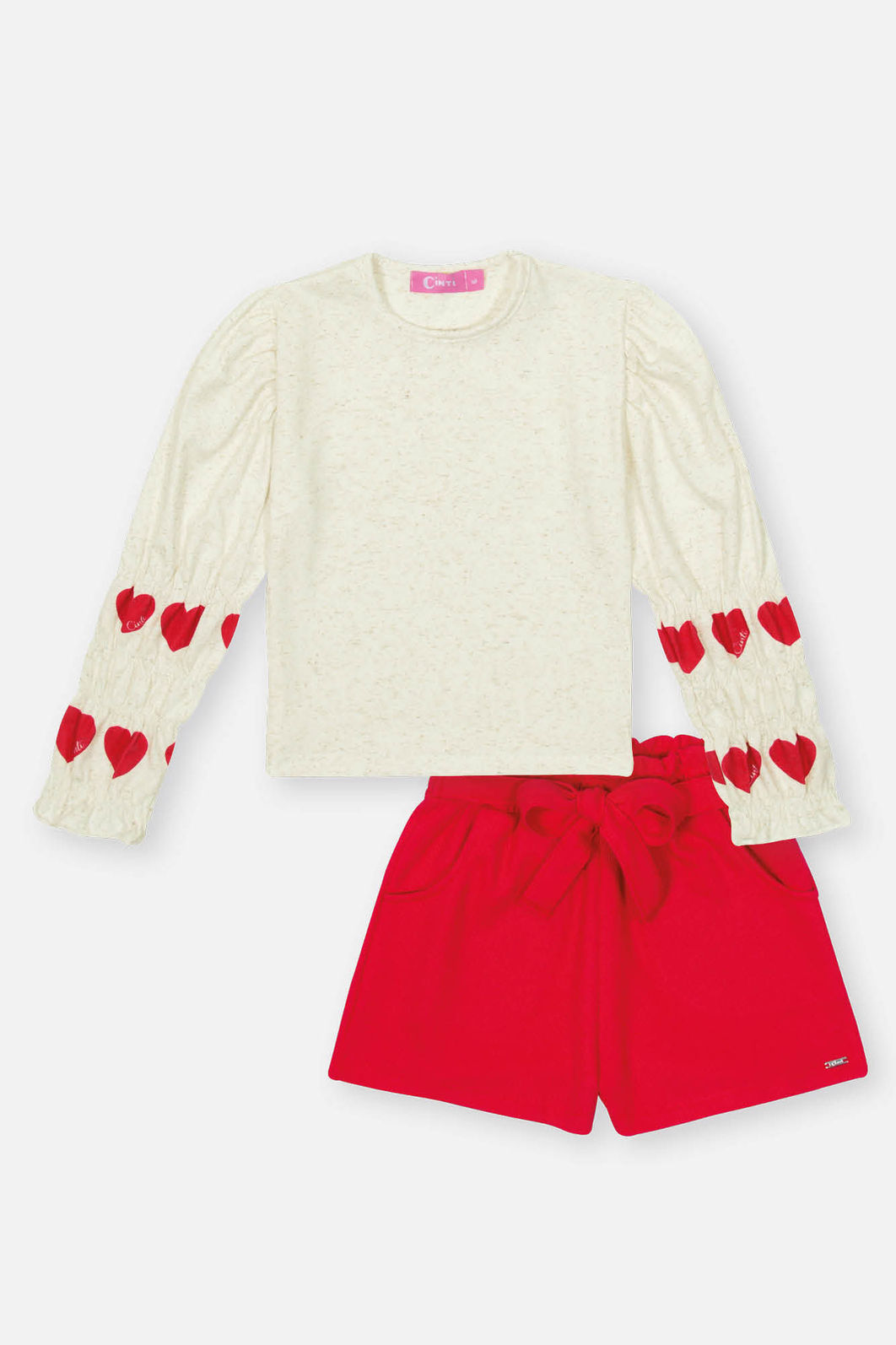 Conjunto Infantil Menina Blusa E Short Corações Vermelho Mundo Cinti
