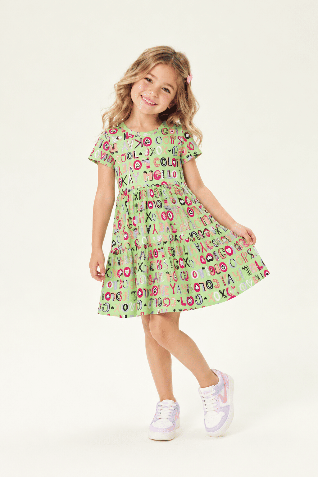 Vestido Infantil Estampado Letrinhas Verde Vestido Infantil Estampado Letrinhas Verde