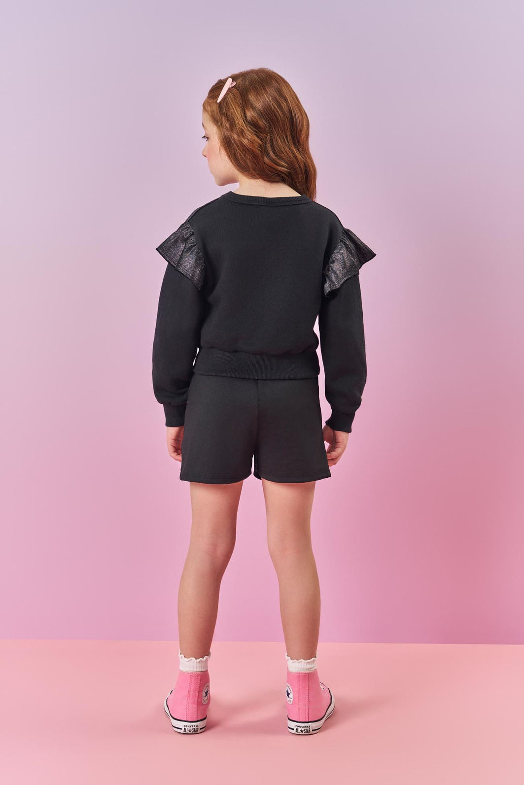 Conjunto Infantil Menina Blusão E Short Brilho Preto Mundo Cinti