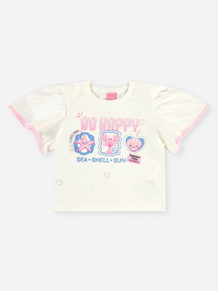Conjunto Infantil Menina Blusa Boxy e Short Sea Shell com Strass