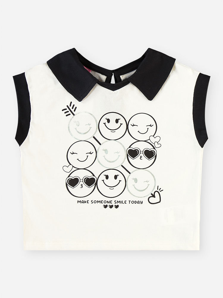 Conjunto Infantil Blusa Boxy Emojis e Saia-Short com Tule Foil