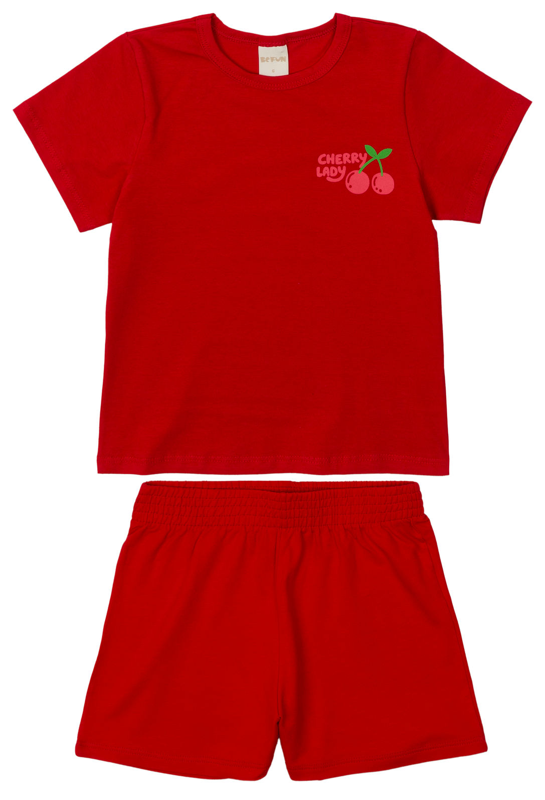 Conjunto Infantil Blusa Cherry Lady e Shorts Vermelho