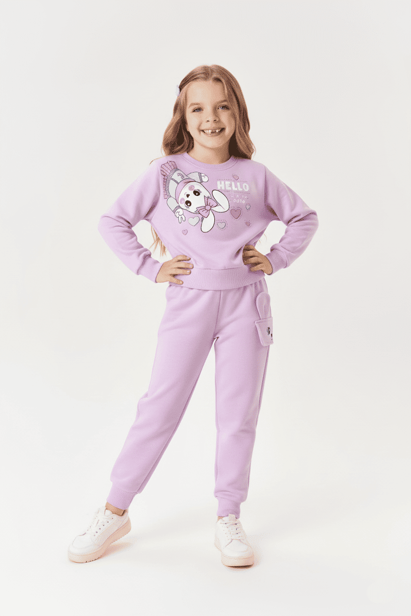 Conjunto Infantil Menina Blusão Hello E Calça Lilás Mundo Cinti Conjunto Infantil Menina Blusão Hello E Calça Lilás Mundo Cinti