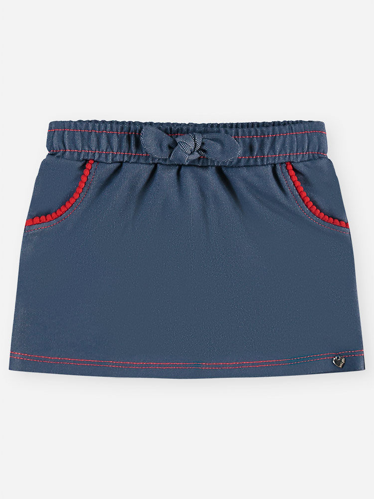 Short-Saia Bebê em Denim Escuro com Laço