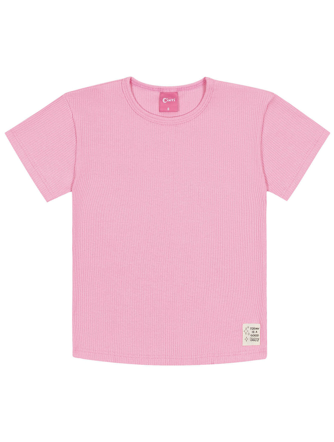 Blusa Básica Infantil Menina Canelado Rosa Cinti