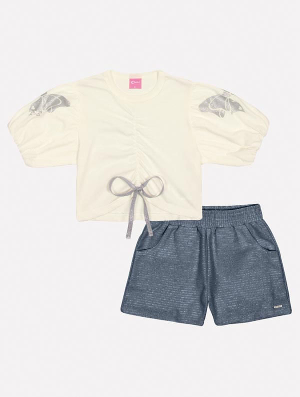 CONJ BLUSA E SHORTS NATURAL/AZ JEANS MED