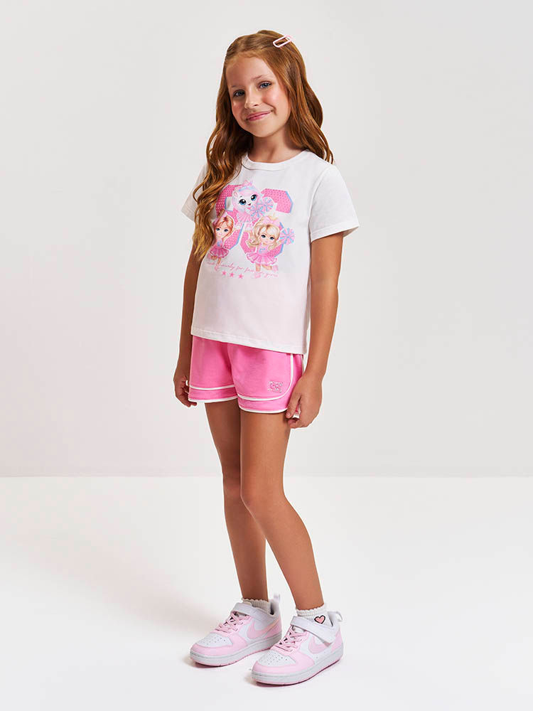 Conjunto Infantil Cheerleader com Shorts em Moletinho – Conjunto Menina Best Friends Cinti NATURAL/RS CONFETE