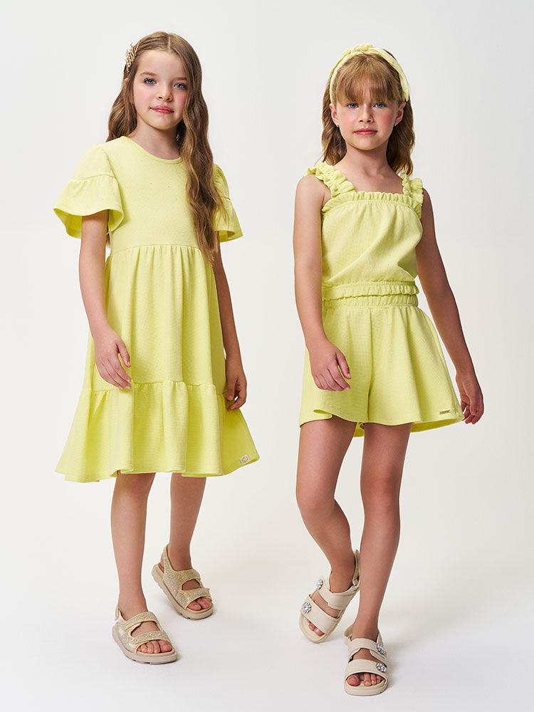 Conjunto Infantil Menina Cropped com Strass e Short Lemon
