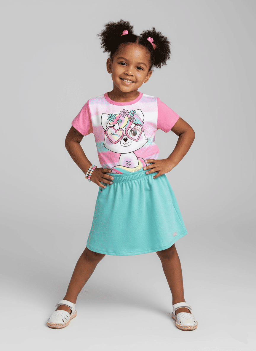 Conjunto Infantil Menina Raposa Listrada Menta Abrange