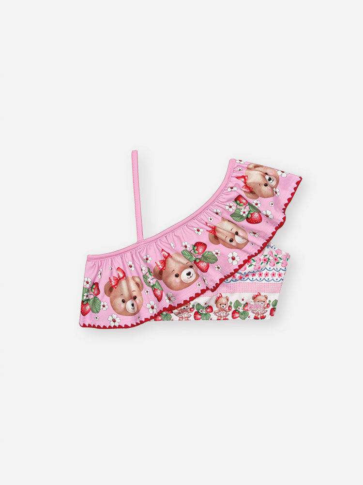 Biquíni Infantil em Malha UV com Estampa de Ursinha e Morangos – Moda Praia Menina Rosa Iogurte ROSA IOGURTE