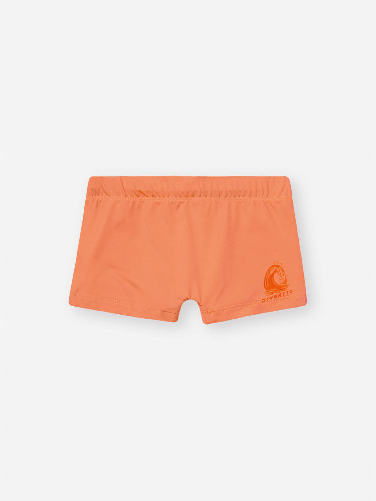 Sunga Infantil Boxer Cós com Cadarço UV Laranja Neon