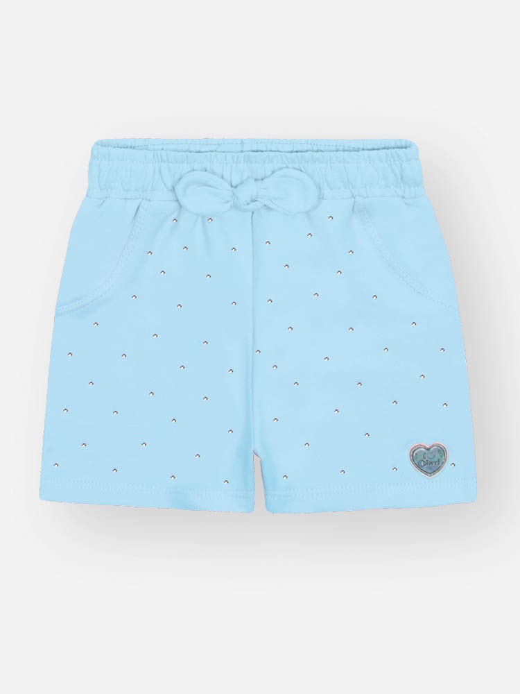 Shorts Infantil Confortável em Moletinho com Strass e Laço AZUL AURA