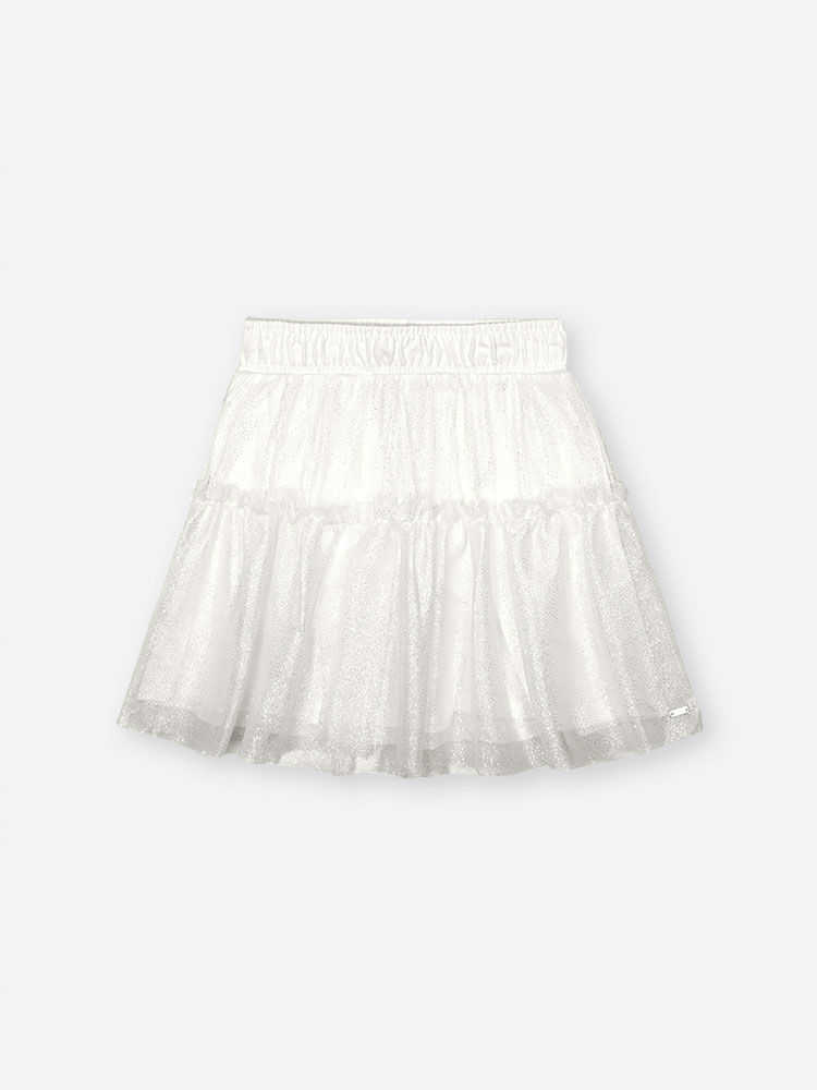 Saia Shorts Infantil com Tule Foil – Saia Menina Verão com Shorts Interno NATURAL