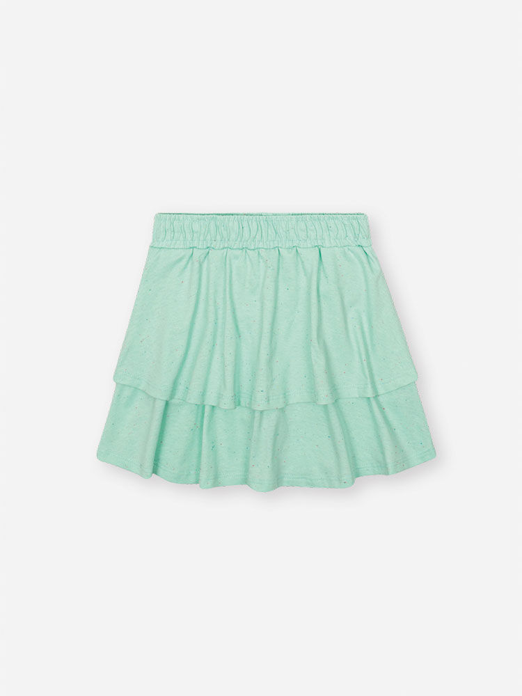Conjunto Infantil com Blusa e Saia Shorts em Malha Botonê – Look Menina Verão com Algodão VERDE BRISA