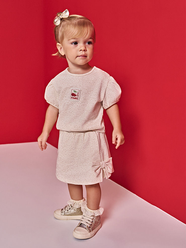 Conjunto Bebê Menina Blusa e Shorts-Saia Linho com Glitter