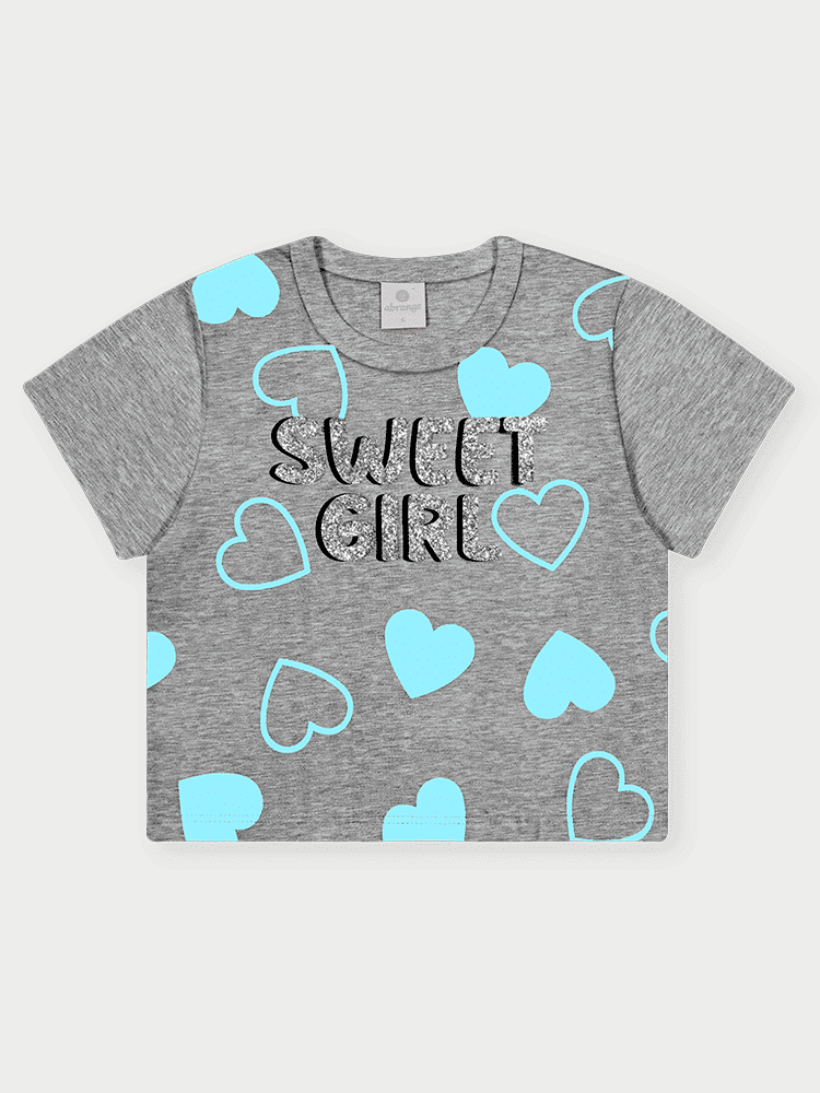 Conjunto Infantil Menina Corações Sweet Girl Azul Abrange
