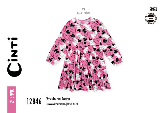 Vestido Infantil Manga Longa com Babados Três Marias – Vestido Menina Corações Mundo Cinti