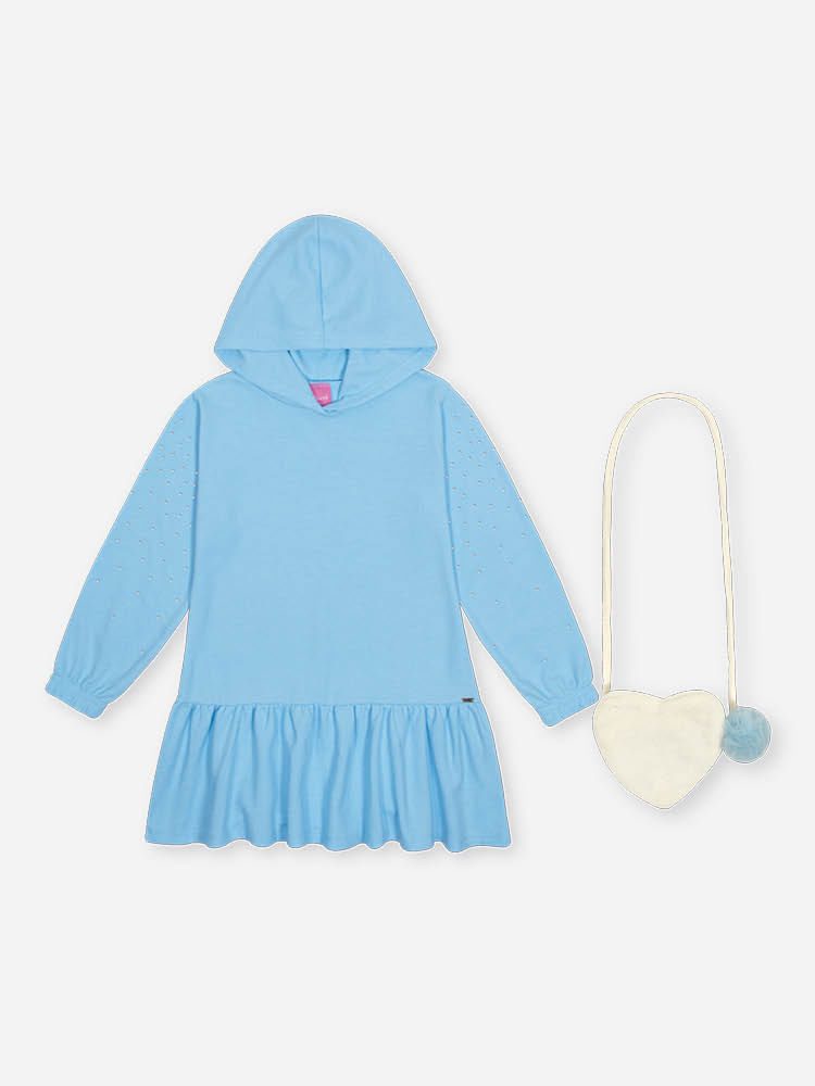 Vestido Infantil Menina Azul com Bolsa Coração em Pelo – Vestido Mundo Cinti
