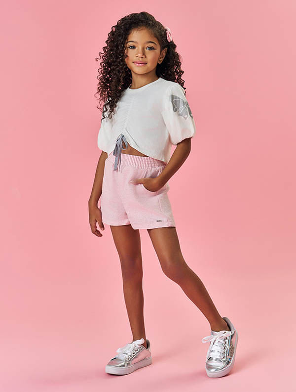 CONJ BLUSA E SHORTS NATURAL/AZ JEANS MED