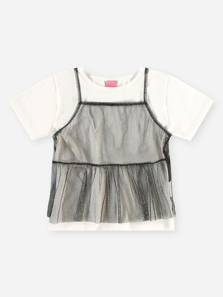 Conjunto Infantil Noite de Brilho com Tule e Short-Saia