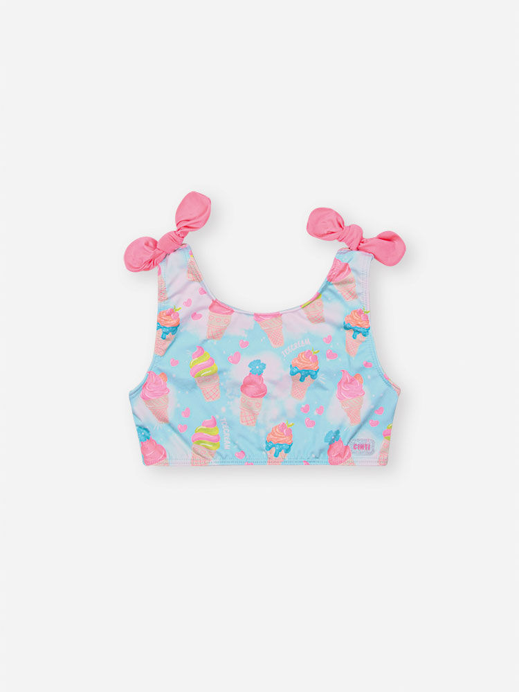 Biquíni Infantil em Malha UV com Estampa de Sorvetes e Gelato – Moda Praia Menina Rosa Neon VD ATOL/ROSA NEON