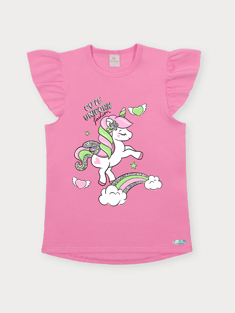 Conjunto Infantil Menina Unicórnio Listrado Rosa Abrange