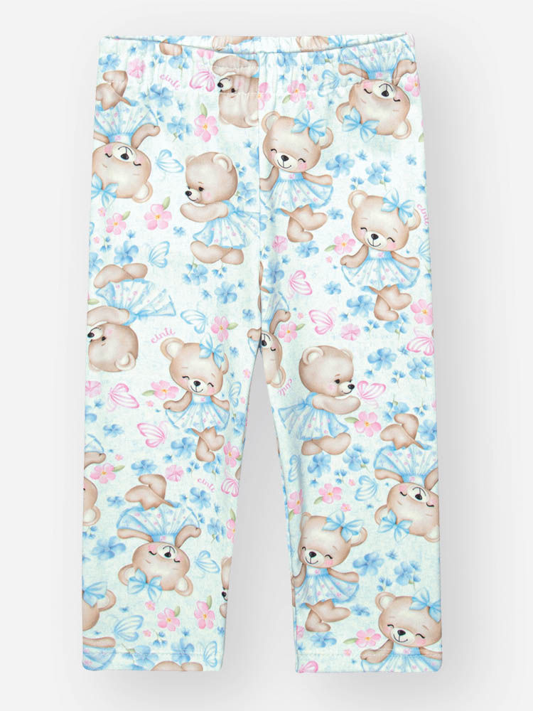 Conjunto Bebê Menina Ursinha Bailarina com Legging Estampada – Look Confortável Cinti Baby NATURAL/AZ PORCELANA