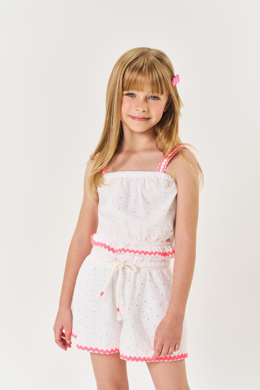Conjunto Infantil Menina Blusa E Short Laise Branco Mundo Cinti