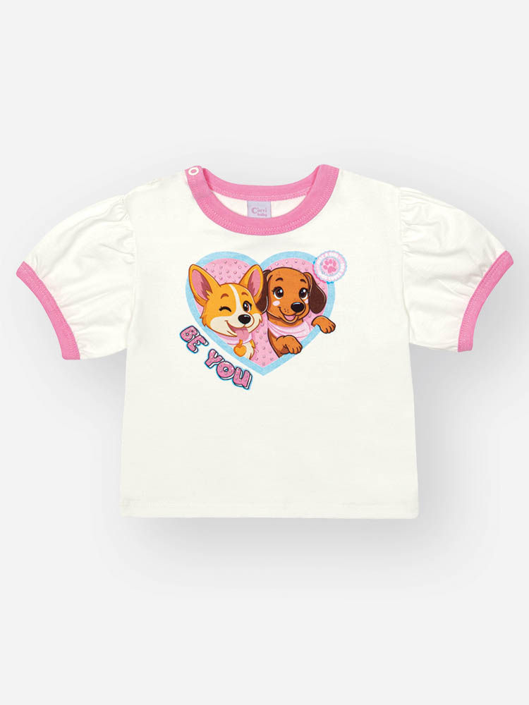Conjunto Bebê Menina Cachorrinhas com Saia Shorts – Look Infantil Cinti Baby NATURAL/RS CONFETE