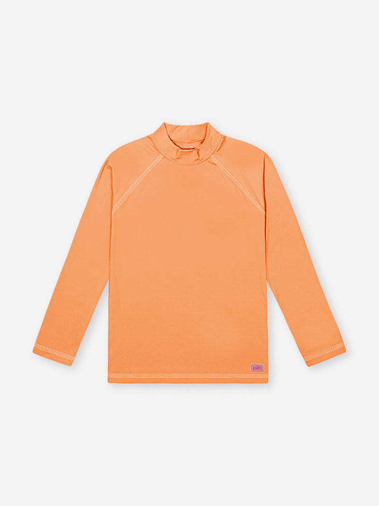 Blusa Infantil em Malha UV Manga Longa – Camiseta Praia Menina Verão com Proteção Solar LARANJA NEON FORTE