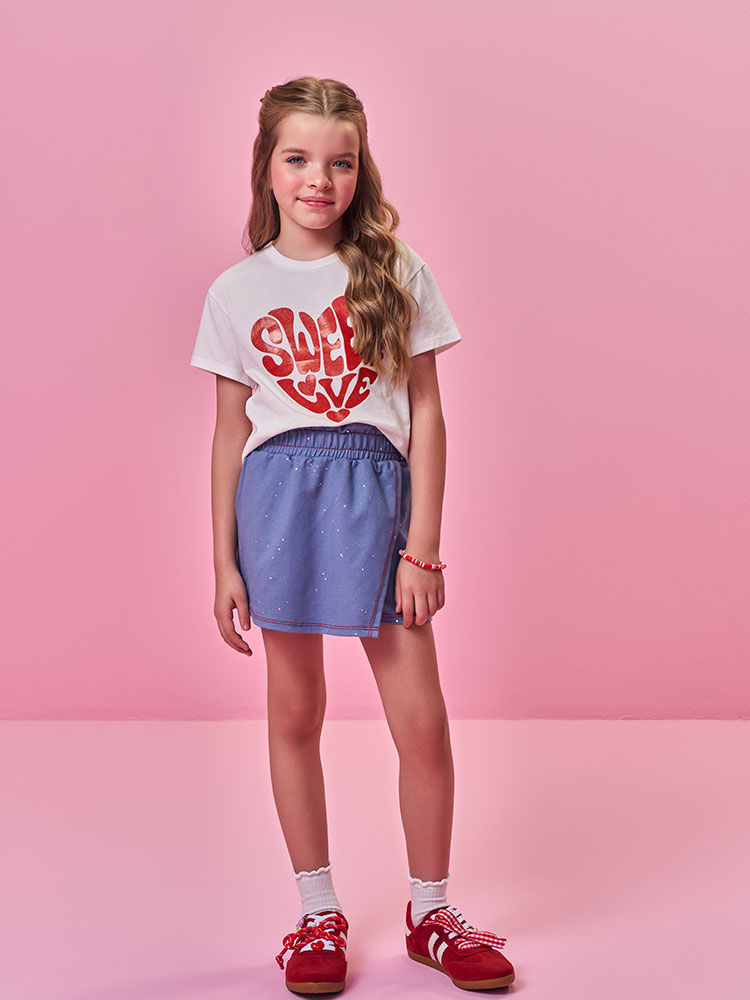 Short-Saia Infantil Menina Jeans com Glitter