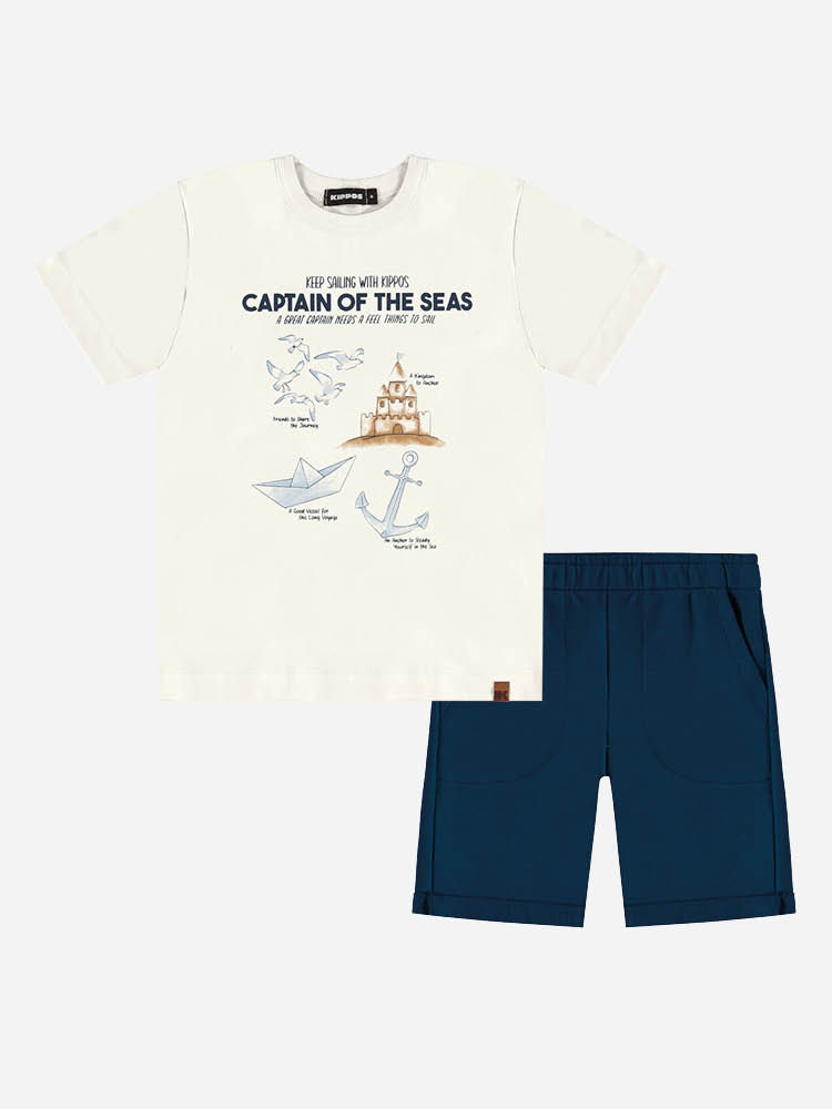 Conjunto Menino Camiseta Captain e Bermuda Marinho Conjunto Menino Camiseta Captain e Bermuda Marinho