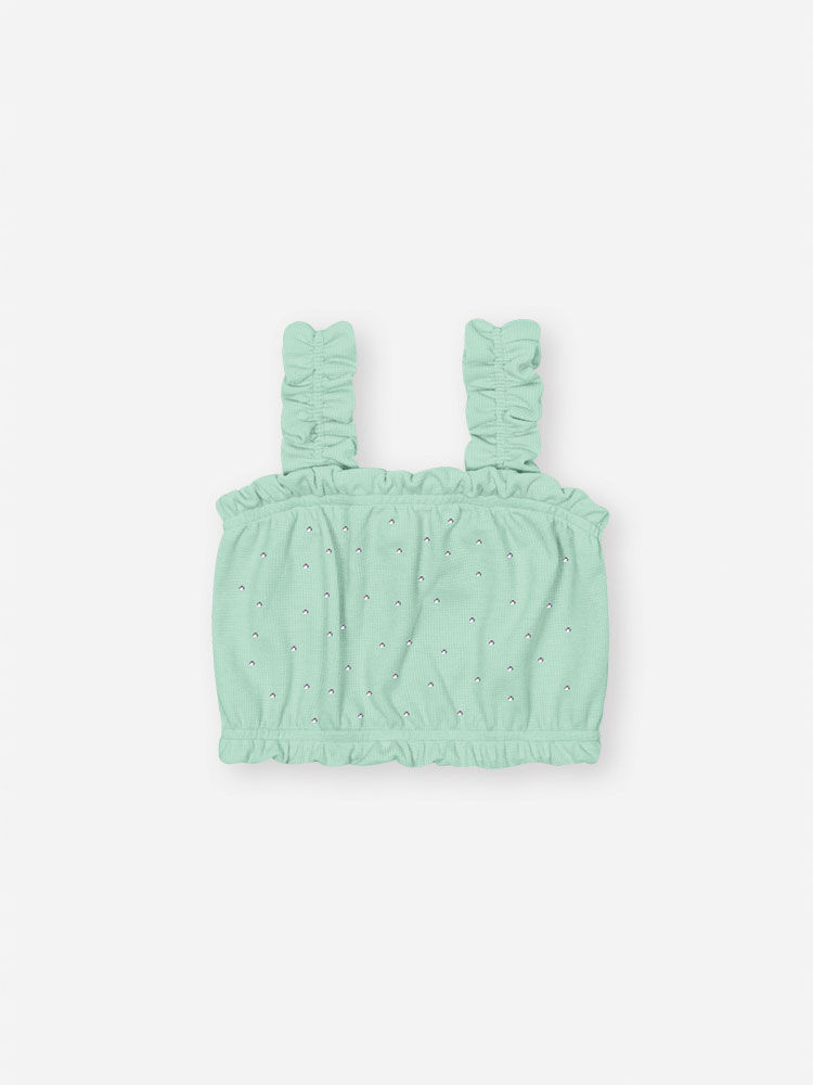 Conjunto Infantil Neon Love com Regata Cropped, Shorts em Moletinho Waffle e Bolsa – Look Menina Ver VERDE BRISA
