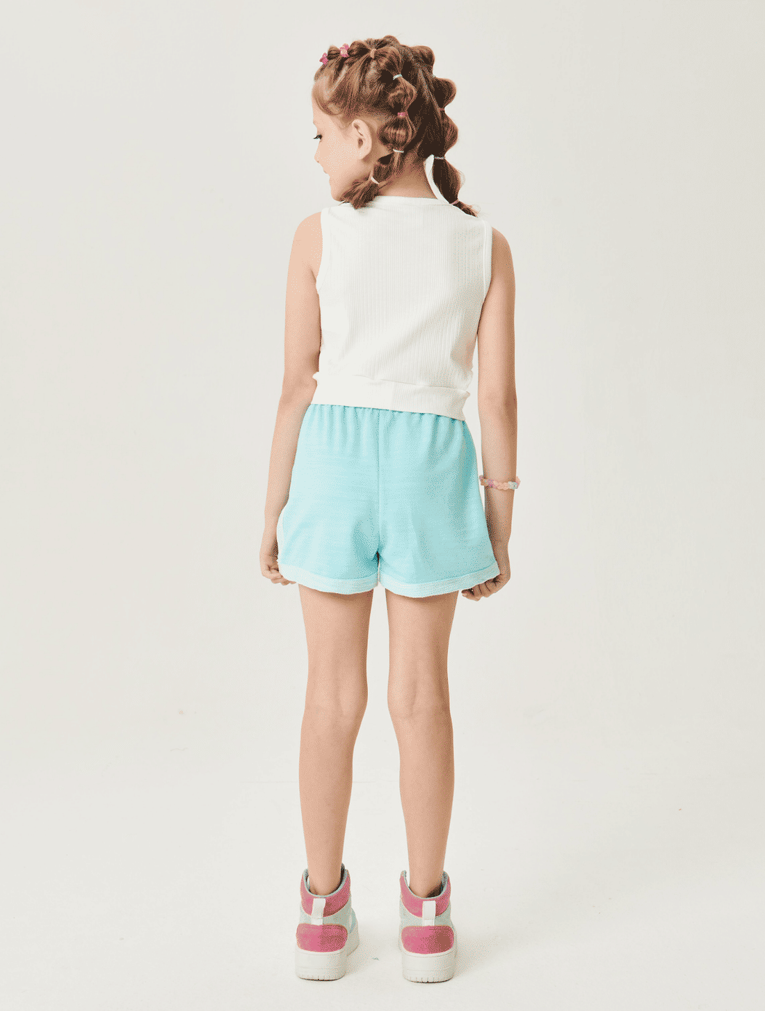 Conjunto Blusa E Short Com Recorte Natural E Azul Abrange