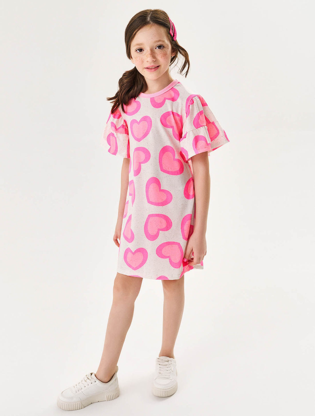 Vestido Infantil Menina Corações Rosa Cinti