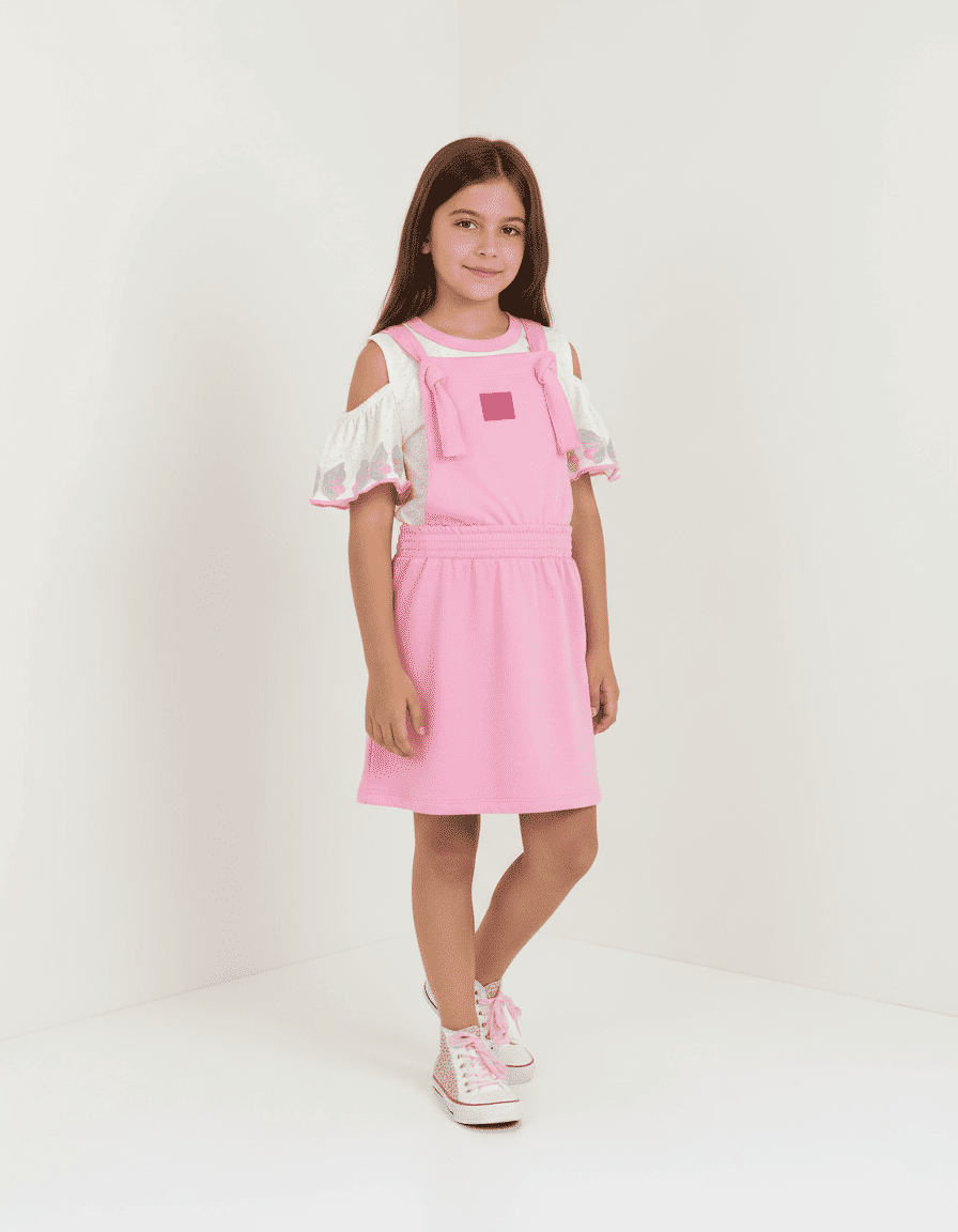 CONJ BLUSA E SALOPETE OFF WHITE/RS BARBIE