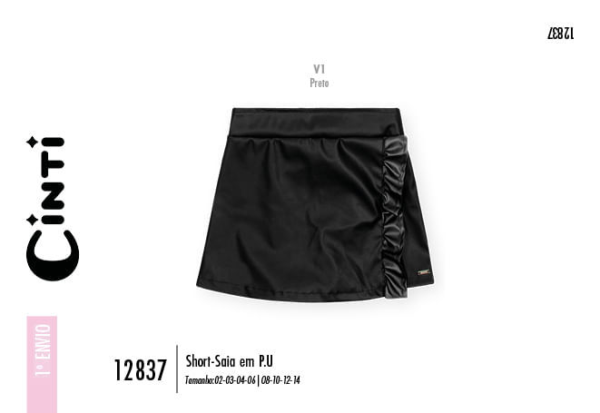 Saia-Short em P.U Infantil Menina Preto Mundo Cinti