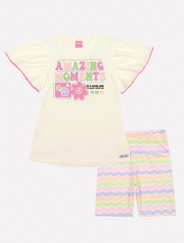 CONJ BLUSA E CICLISTA NATURAL/LJ NEON