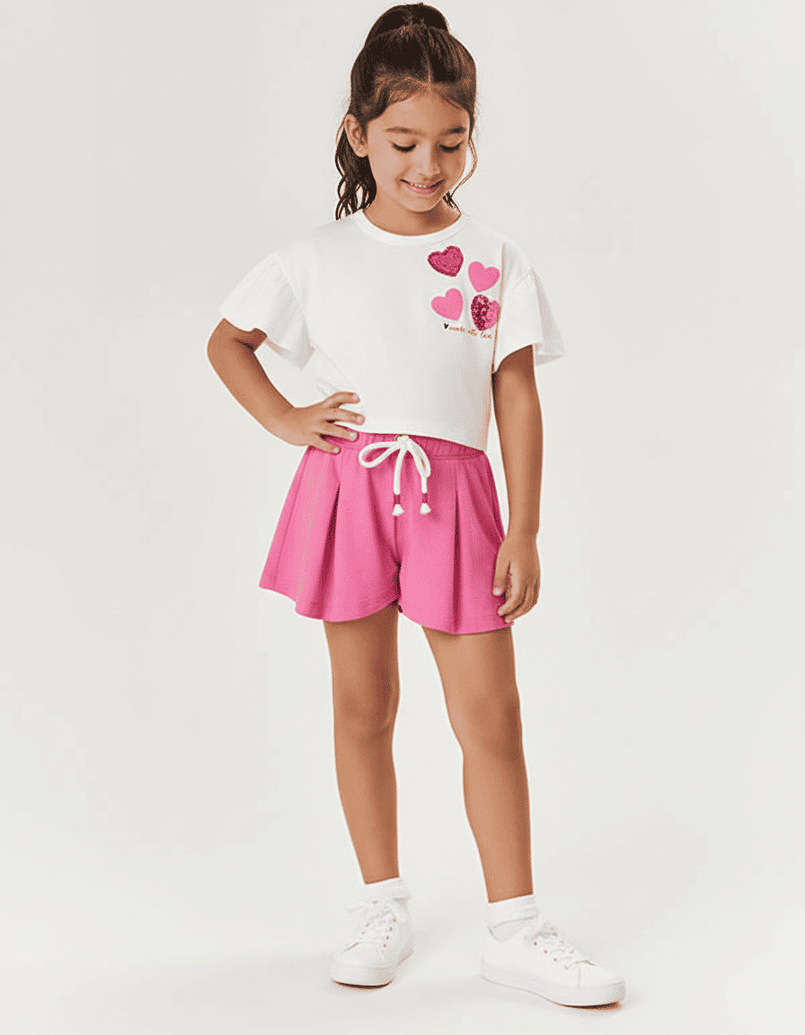 CONJ BLUSA E SHORTS NATURAL/ROSA CINTI