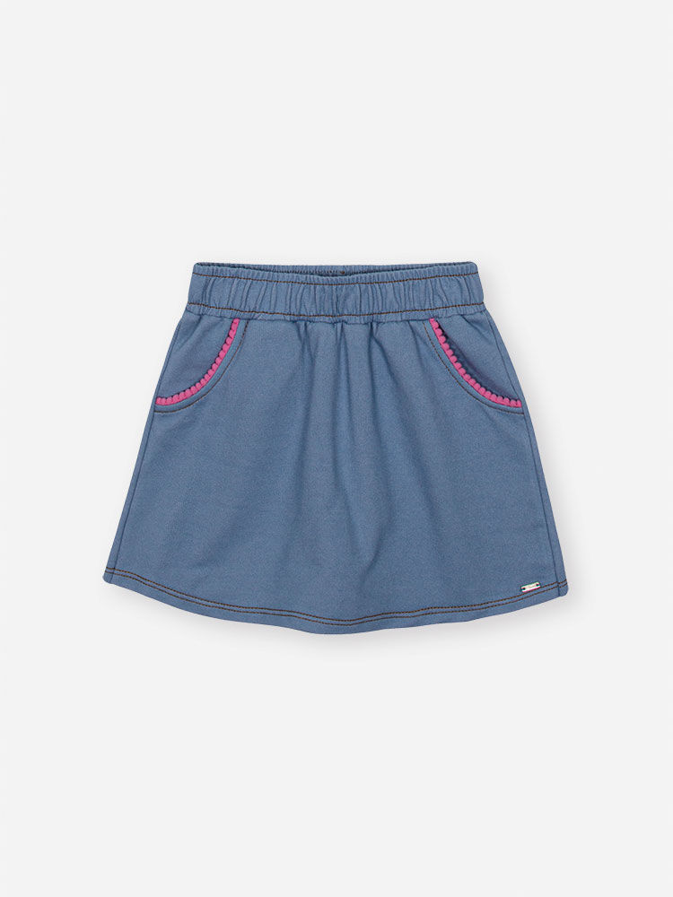 Shorts Saia Infantil em Molecotton Denim – Saia Short Menina Verão com Algodão e Elastano AZUL JEANS MEDIO