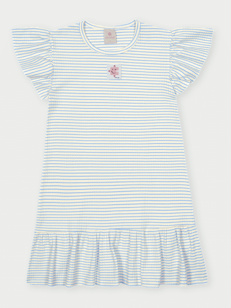 Vestido Infantil com Babados Listrado Azul Abrange