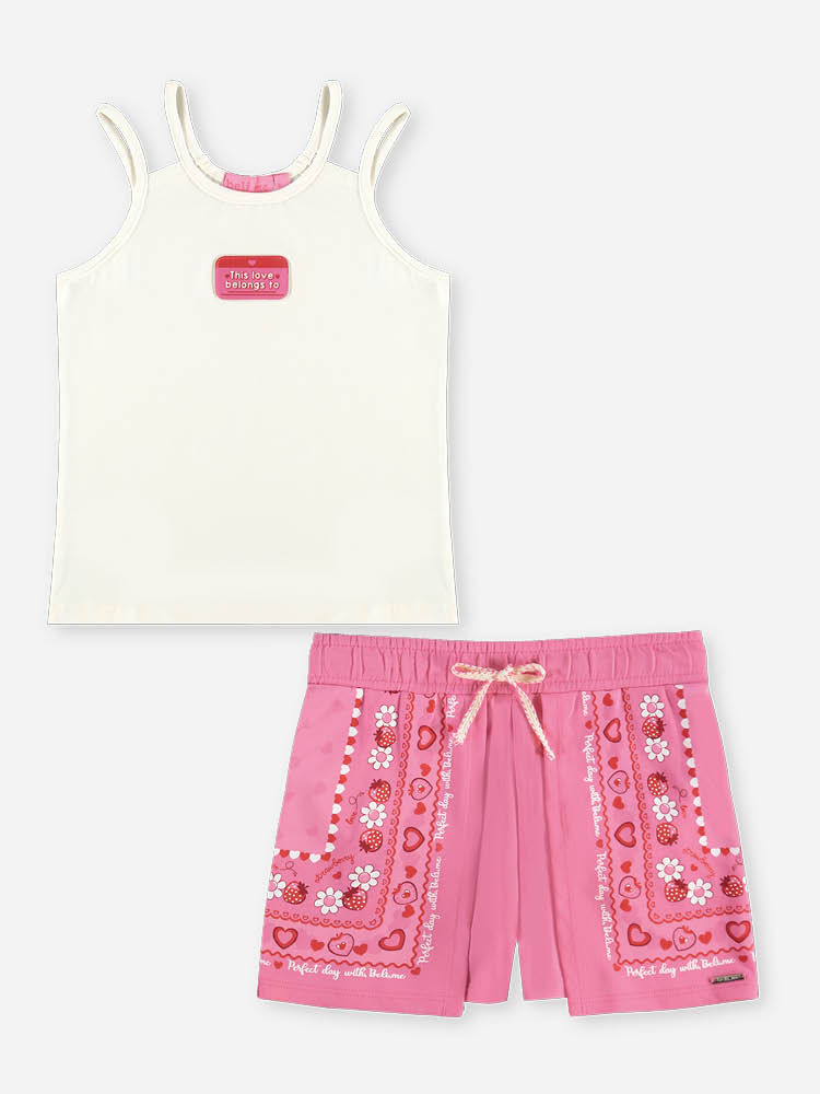 Conjunto Infantil Menina Regata com Recorte e Short Estampa Bandana