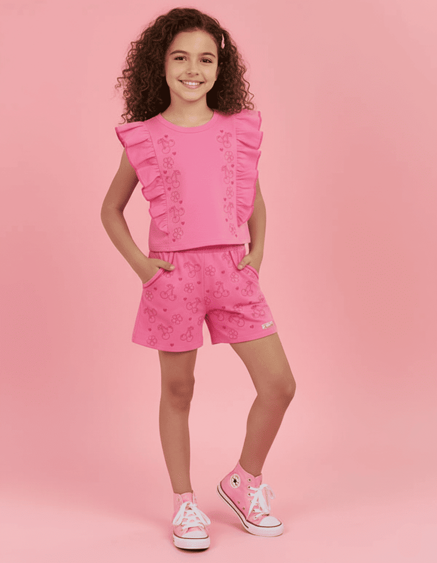 Conjunto Infantil Menina Tutti-Frutti Blusa E Short Rosa Mundo Cinti