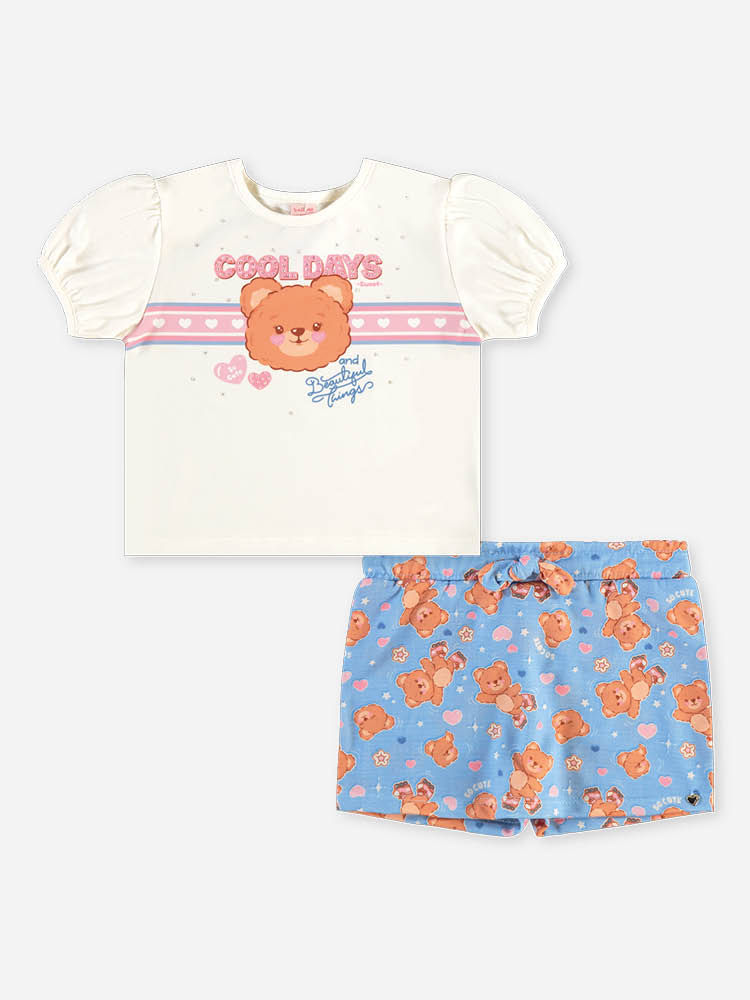 Conjunto Bebê Blusa Cool Days e Short-Saia de Ursinhos